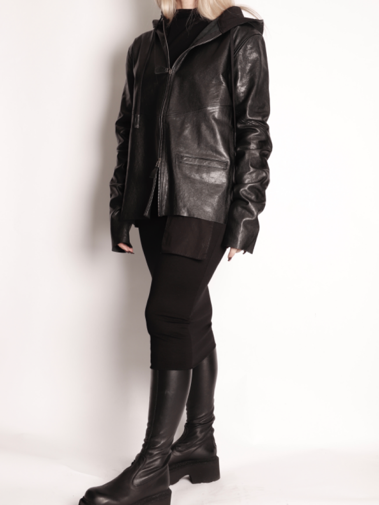 Sort Aarhus - Leather jacket with hoodie and zipper