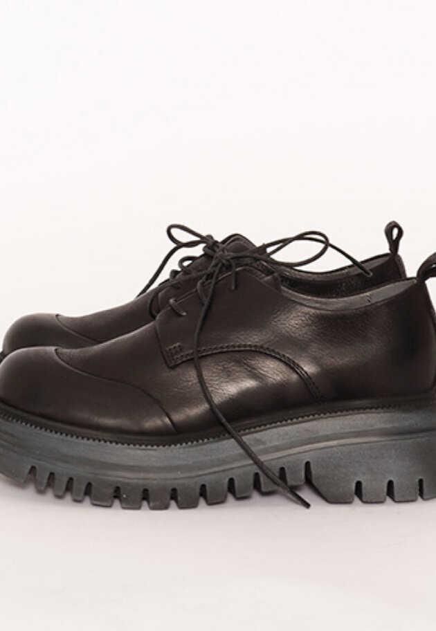 Shoe with a rubber sole and laces