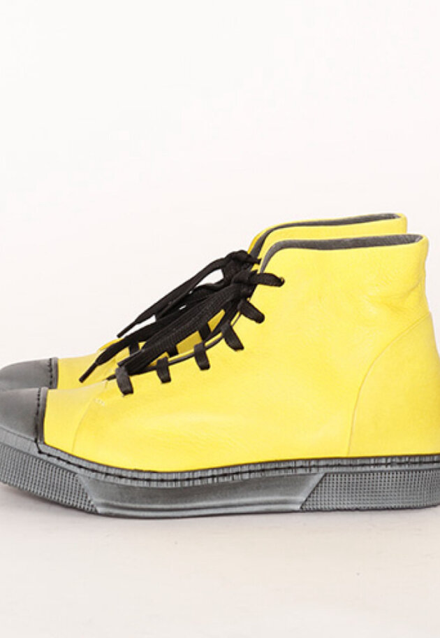 Shoe with a rubber sole and laces