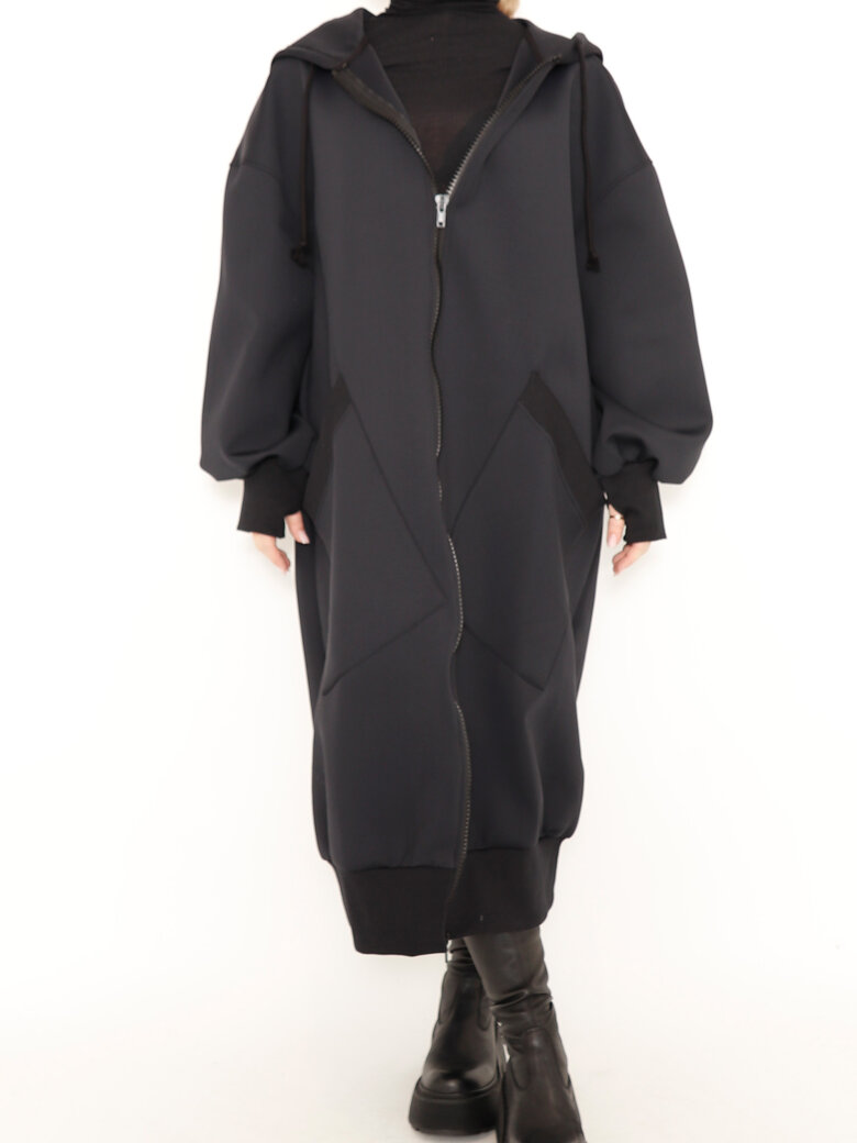 Sort Aarhus - Long cardigan in neoprene with zipper