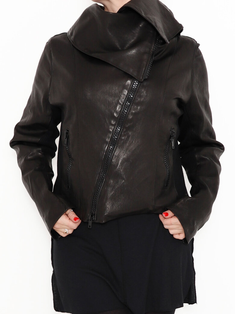 Sort Aarhus - Leather jacket with zipper and pockets