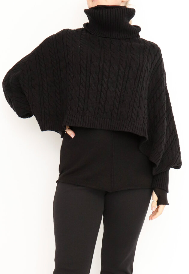 Sort Aarhus - Cropped rullekrave poncho