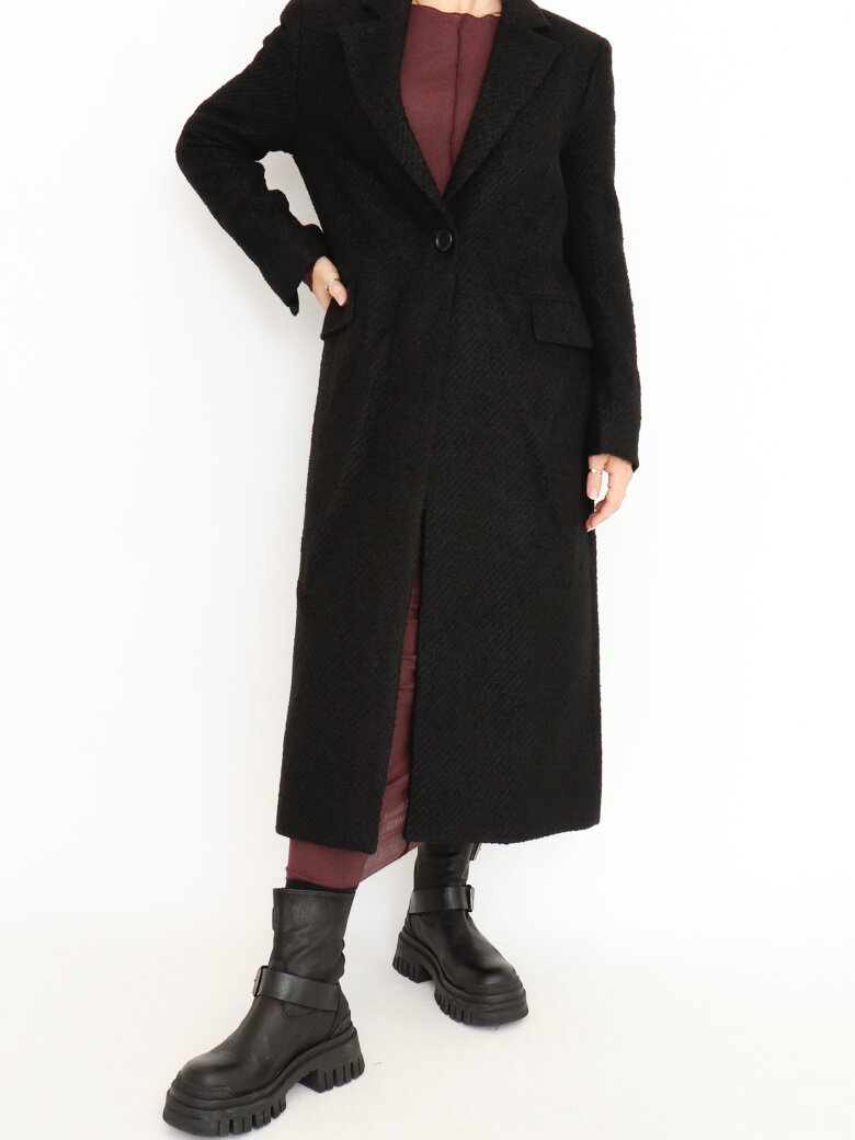 Sort Aarhus - Long jacket in bouclé with pockets and button